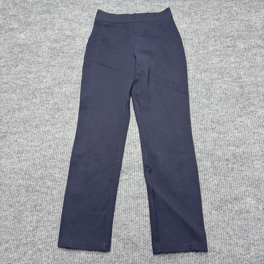Spanx Dress Pants Womens S Blue Ponte Straight Leg Pull On Shaping Stretch